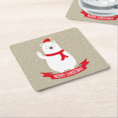 かわいいクリスマスのシロクマ スクエアペーパーコースター (アングル)