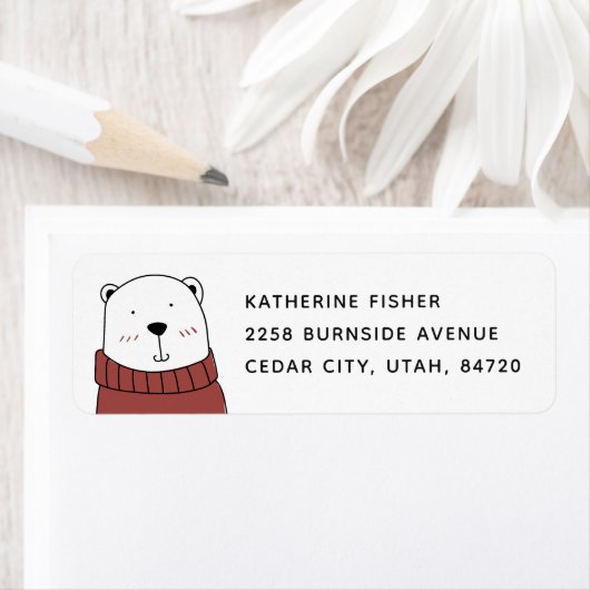 かわいいクリスマスのシロクマ。冬おもしろい動物 ラベル (インサイチュ)