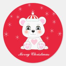 かわいいクリスマスのシロクマ&赤い雪の結晶