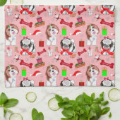 かわいいクリスマスのシーズー柄 キッチンタオル (折り畳み)