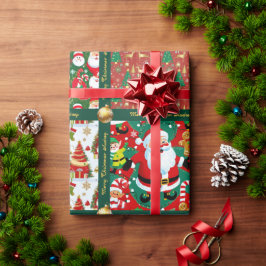 かわいいクリスマスのシーンの包装紙(テキスト入り) ラッピングペーパー