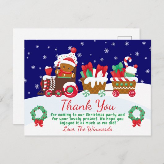 かわいいクリスマスのジンジャーブレッドトレインの感謝メッセージ ポストカード (正面/裏面)