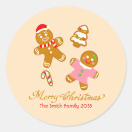 かわいいクリスマスのジンジャーブレッドパーソナライズドステッカー ラウンドシール