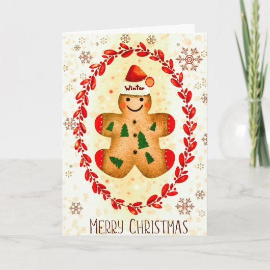 かわいいクリスマスのジンジャーブレッドマンホリデーカード カード (正面)