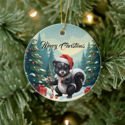 かわいいクリスマスのスカンクのキャラクター セラミックオーナメント (ツリー)