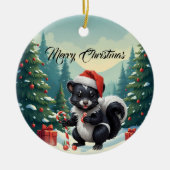 かわいいクリスマスのスカンクのキャラクター セラミックオーナメント (正面)