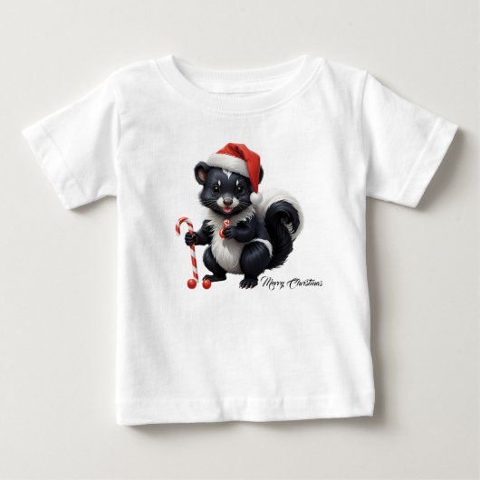 かわいいクリスマスのスカンクのキャラクター ベビーTシャツ (正面)