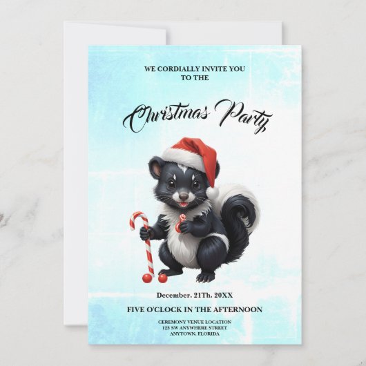 かわいいクリスマスのスカンクのキャラクター 招待状 (正面)