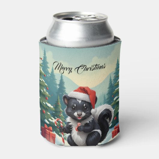かわいいクリスマスのスカンクのキャラクター 缶クーラー (缶正面)