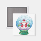 かわいいクリスマスのスノードームのサンタクロース、星、鳥 マグネット (正面/裏面)