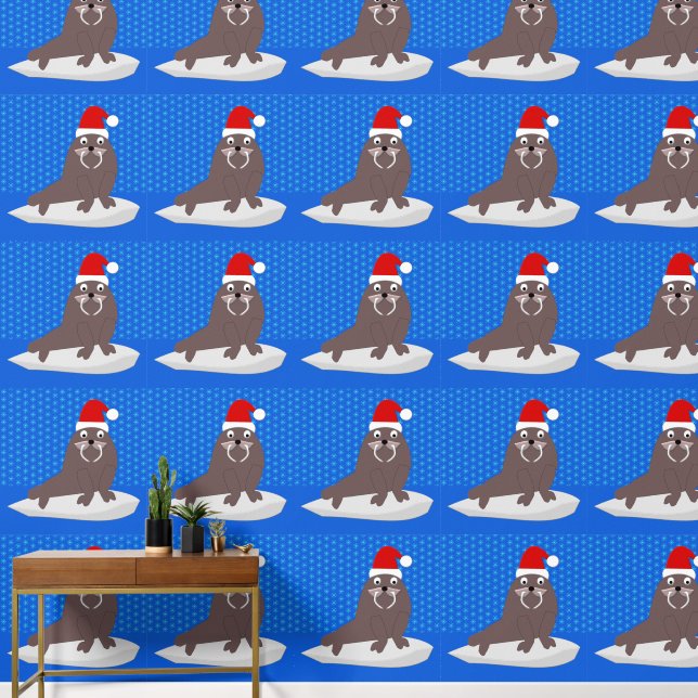 かわいいクリスマスのセイジと雪の結晶のパターン 壁紙 (廊下)