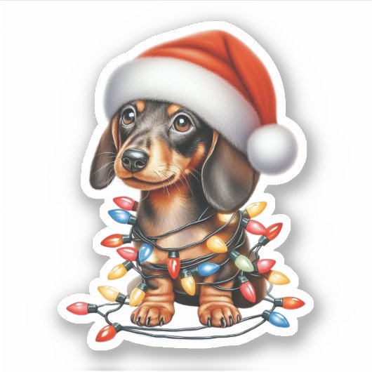 かわいいクリスマスのダックスフント シール (正面)