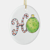 かわいいクリスマスのテキスト、キャンディーケーンのオーナメントに「Ho」 セラミックオーナメント (右)