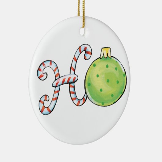 かわいいクリスマスのテキスト、キャンディーケーンのオーナメントに「Ho」 セラミックオーナメント (右)