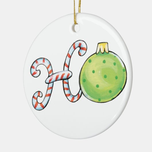 かわいいクリスマスのテキスト、キャンディーケーンのオーナメントに「Ho」 セラミックオーナメント (左)