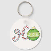 かわいいクリスマスのテキスト、キャンディーケーンの「ホー」オーナメント キーホルダー (裏面)