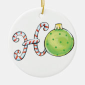 かわいいクリスマスのテキスト、ホーがカンディケインのオーナメントに セラミックオーナメント (正面)