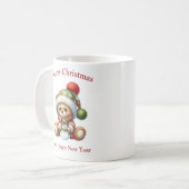 かわいいクリスマスのテディベアのハグ雪だるま コーヒーマグカップ (正面左)