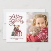 かわいいクリスマスのテディベアの写真 ホリデー シーズンカード (正面)
