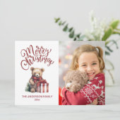 かわいいクリスマスのテディベアの写真 ホリデー シーズンカード (スタンド正面)