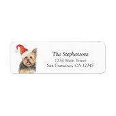 かわいいクリスマスのテリア犬の帽子 リターンアドレス ラベル (正面)