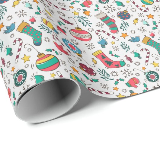 かわいいクリスマスのトスのプリントのギフトの包装紙 ラッピングペーパー (ロールコーナー)