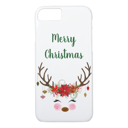 かわいいクリスマスのトナカイおよびポインセチア Case-Mate iPhoneケース (裏面)