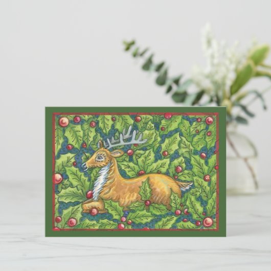 かわいいクリスマスのトナカイがホーリーのある森にいる 招待状 (スタンド正面)