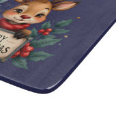 かわいいクリスマスのトナカイとホリーと看板 カッティングボード (角)