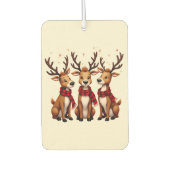 かわいいクリスマスのトナカイのトリオと格子状のスカーフ カーエアーフレッシュナー (正面)