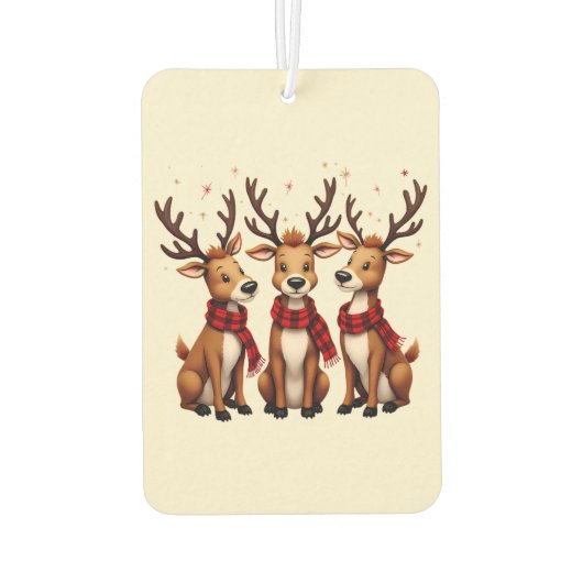 かわいいクリスマスのトナカイのトリオと格子状のスカーフ カーエアーフレッシュナー (裏面)