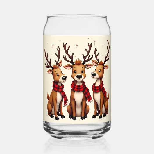 かわいいクリスマスのトナカイのトリオと格子状のスカーフ ガラス缶 (裏面)