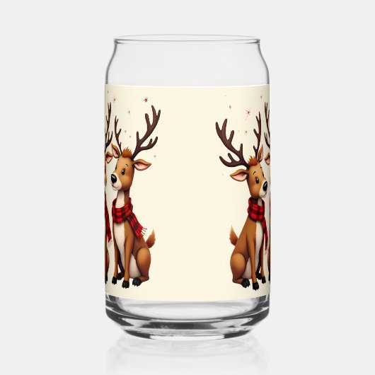 かわいいクリスマスのトナカイのトリオと格子状のスカーフ ガラス缶 (右)