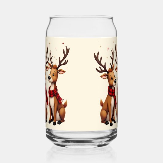 かわいいクリスマスのトナカイのトリオと格子状のスカーフ ガラス缶 (左)