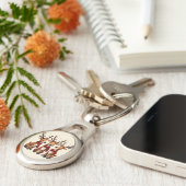 かわいいクリスマスのトナカイのトリオと格子状のスカーフ キーホルダー (側面)