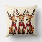 かわいいクリスマスのトナカイのトリオと格子状のスカーフ クッション (裏面)