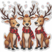 かわいいクリスマスのトナカイのトリオと格子状のスカーフ シール (正面)