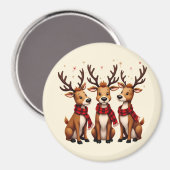 かわいいクリスマスのトナカイのトリオと格子状のスカーフ マグネット (正面/裏面)