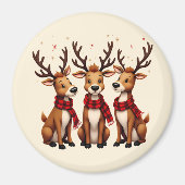かわいいクリスマスのトナカイのトリオと格子状のスカーフ マグネット (正面)