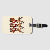 かわいいクリスマスのトナカイのトリオと格子状のスカーフ ラゲッジタグ (正面横)