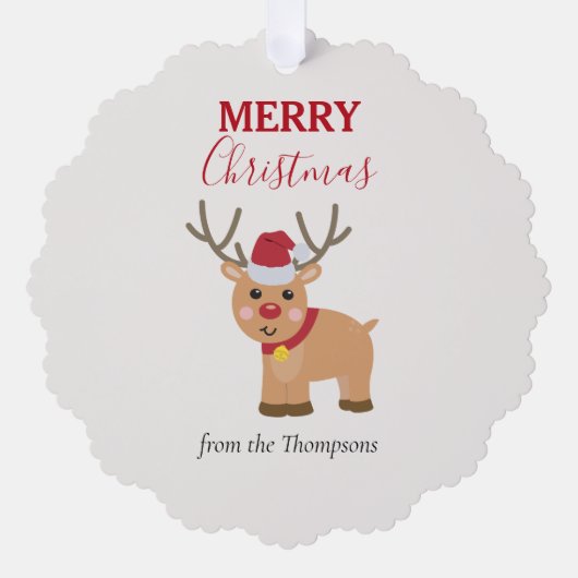 かわいいクリスマスのトナカイの家族の名前 オーナメントカード (正面)