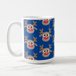 かわいいクリスマスのトナカイの漫画のパターンブルー コーヒーマグカップ
