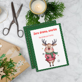 かわいいクリスマスのトナカイの面白い願い事の緑のポストカード シーズンカード