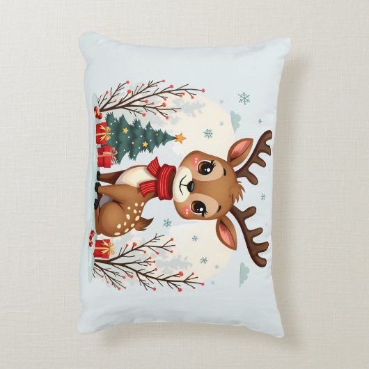 かわいいクリスマスのトナカイの風景　雪の森 アクセントクッション (裏面(縦))
