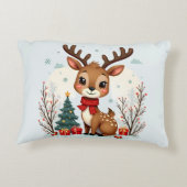 かわいいクリスマスのトナカイの風景　雪の森 アクセントクッション (裏面)