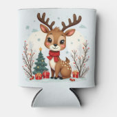 かわいいクリスマスのトナカイの風景 雪の森 缶クーラー (正面)