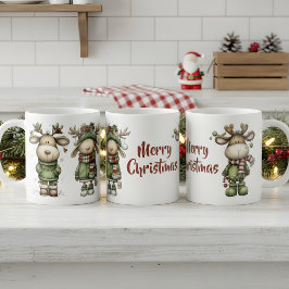かわいいクリスマスのトナカイ コーヒーマグカップ