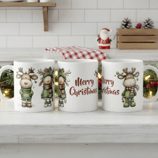 かわいいクリスマスのトナカイ コーヒーマグカップ