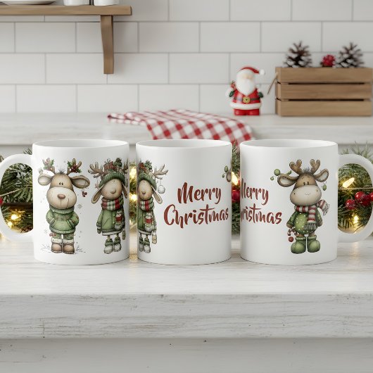 かわいいクリスマスのトナカイ コーヒーマグカップ