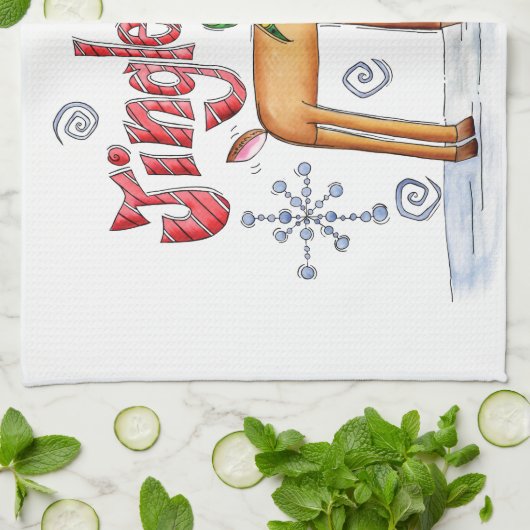 かわいいクリスマスのトナカイ、ジングルベルスの雪の結晶 キッチンタオル (折り畳み)